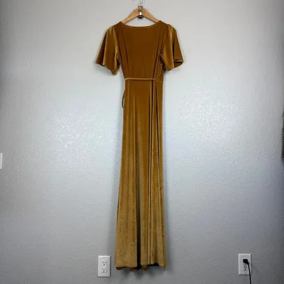 Baltic Born Meghan Gold Velvet Short Sleeve Maxi Full Wrap Dress XS Golden Hour - Picture 5 of 10